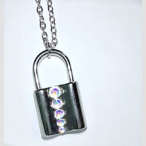 Silver Padlock Pendant & Heart Neck chain set